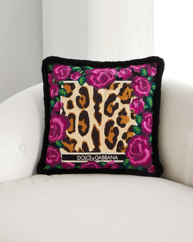 Leopard Embroidered Cushion, 16"